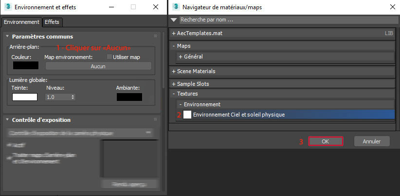 Insertion d'un Environnement Ciel et soleil physique